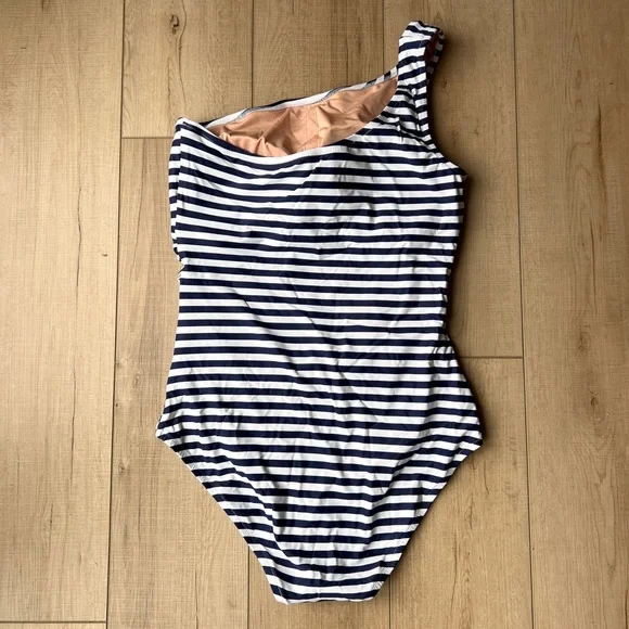 J. Crew Striped Ruched One-Shoulder Swimsuit - Picture 5 of 8